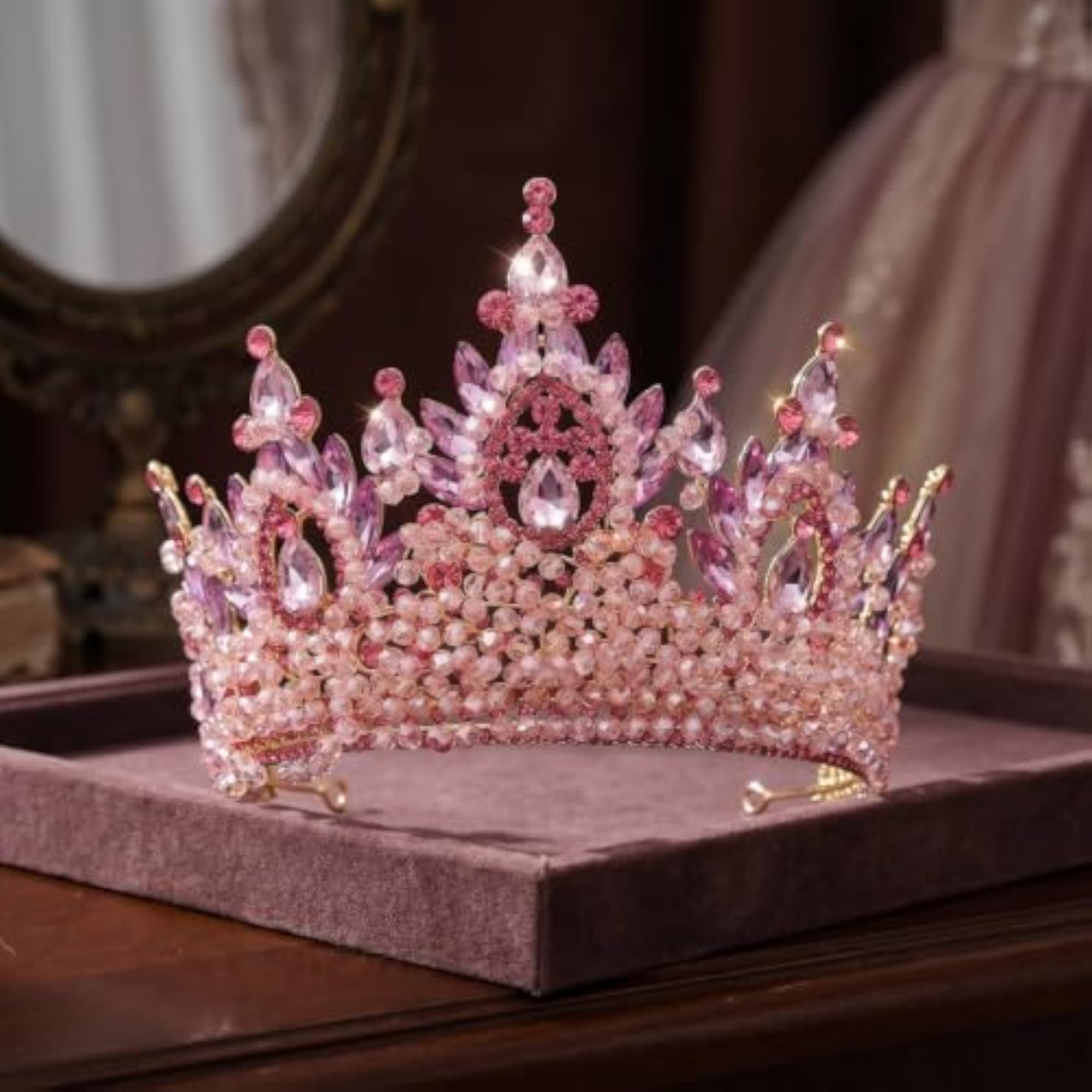 Gold-Tone Rhinestone Crown with Comb for Performers